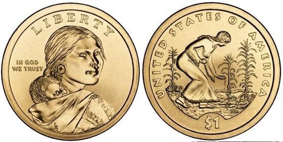 Photo of 1 dollar (Sacagawea Dollar - Native American Dollar - Planting Crops)