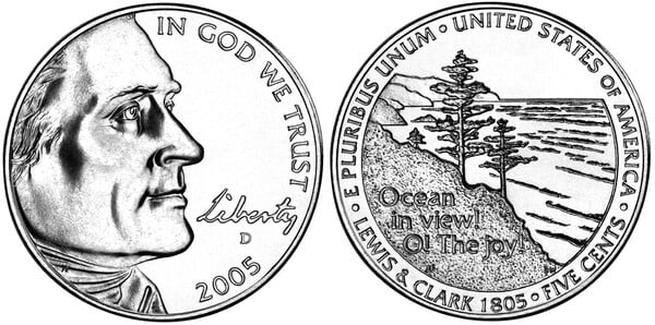 Photo of 5 Cents (Jefferson Nickel) (Bicentenario de la Expedición de Lewis y Clark-Vista al Oceano)