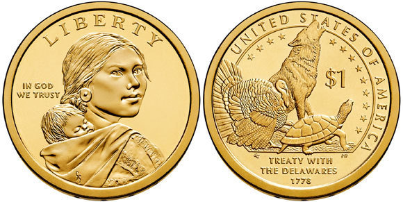 Photo of 1 dollar (Sacagawea Dollar - Native American Dollar - Delaware Treaty 1778)