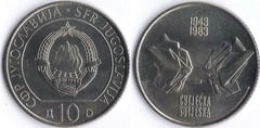 10 dinara (40 Aniversario de la Batalla del Rio Sutjeska) from Yugoslavia