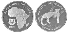 5.000 zaires (Leopard) from Zaire
